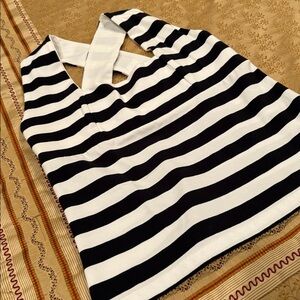 Biondo Black and White Striped Sleeveless Top, Cotton Blend, X Back Straps, XL